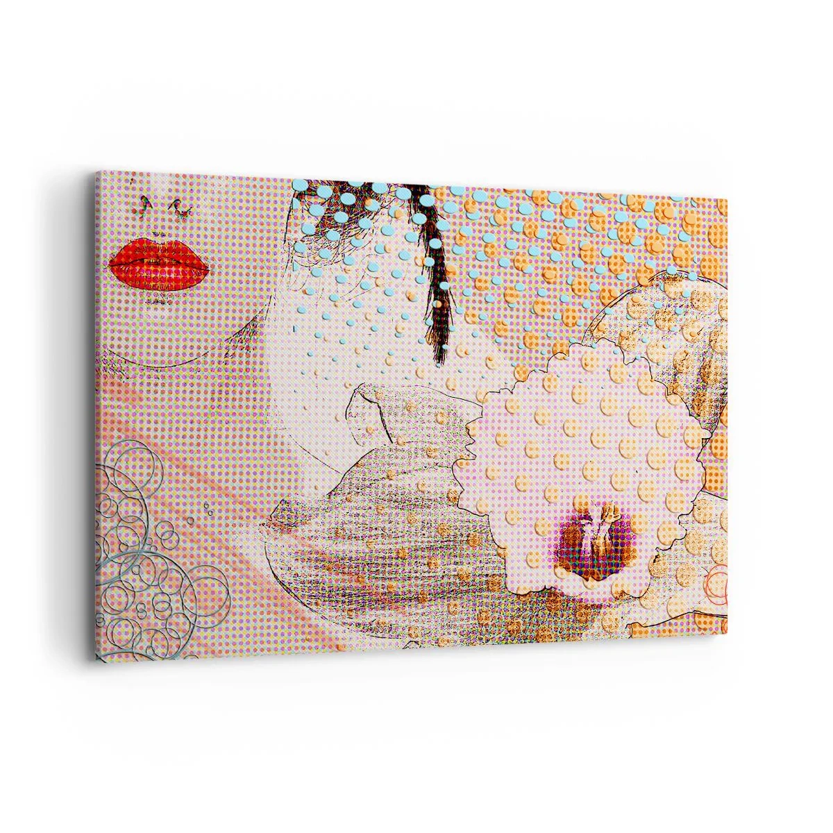 Cuadro sobre lienzo - Impresión de Imagen - Obra abstracta con motivo de boca y orquídea. - 100x70cm - Heroína de cómic - Decoración de pared moderna para salón y dormitorio ARTTOR