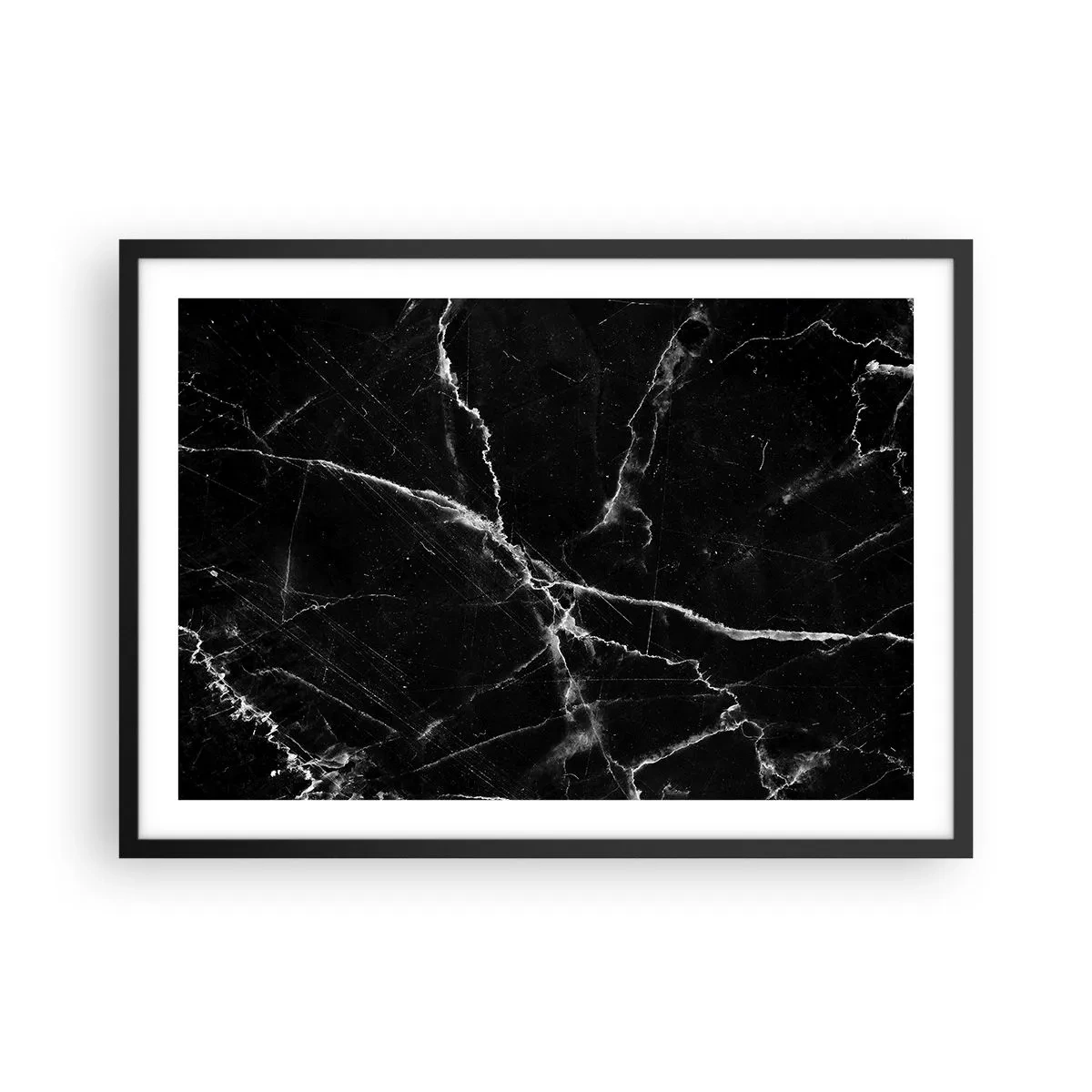 Póster en marco negro - Mármol negro con vetas blancas en el detalle. - 70x50cm - La vida secreta de la piedra - Decoración de pared moderna para salón y dormitorio ARTTOR