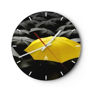 Reloj de pared - Reloj de vidrio - Un paraguas amarillo que destaca sobre el fondo negro. - 30x30cm - Adiós a la tristeza - Decoración de pared moderna para salón, cocina y dormitorio ARTTOR