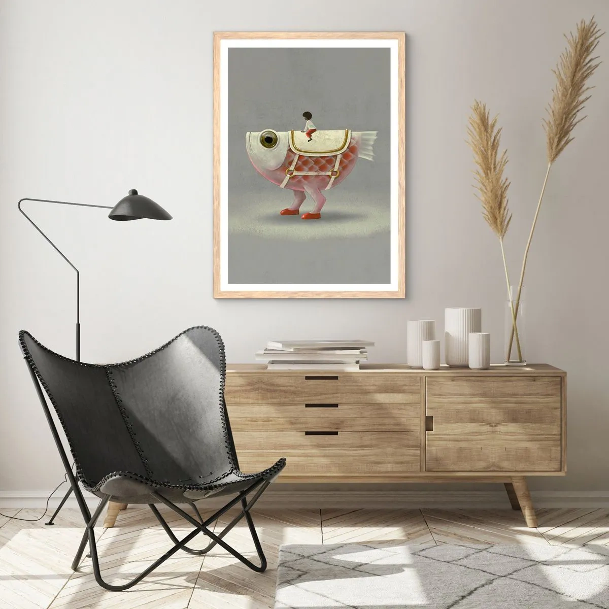 Póster en marco roble claro - Jinete del pescado - 30x40 cm