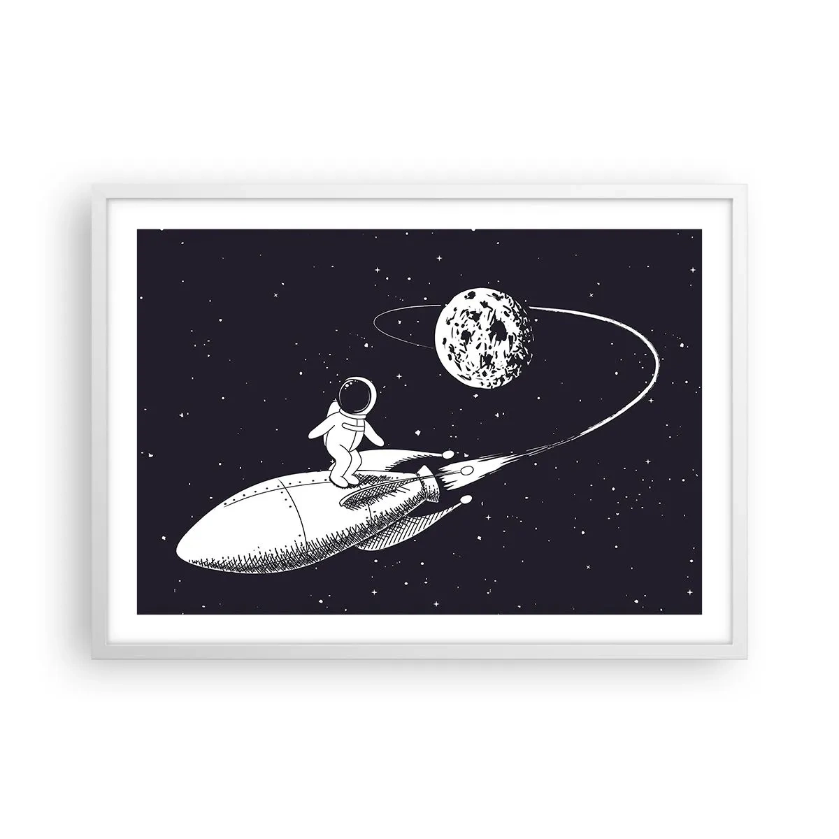 Póster en marco blanco - Surfista espacial - 70x50 cm