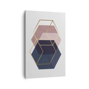 Cuadro sobre lienzo - Impresión de Imagen - Formas geométricas en líneas doradas sobre un fondo pastel. - 80x120cm - El poder de la sencillez - Decoración de pared moderna para salón y dormitorio ARTTOR