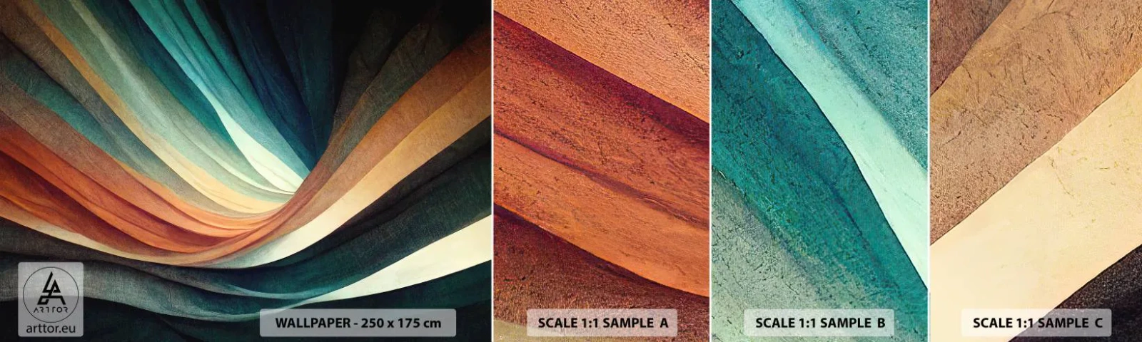 Muestra de fotomural autoadhesivo Deluxe Sticker - Tejido de colores - Pedazo, Abstracción, Líneas - 100x30 cm