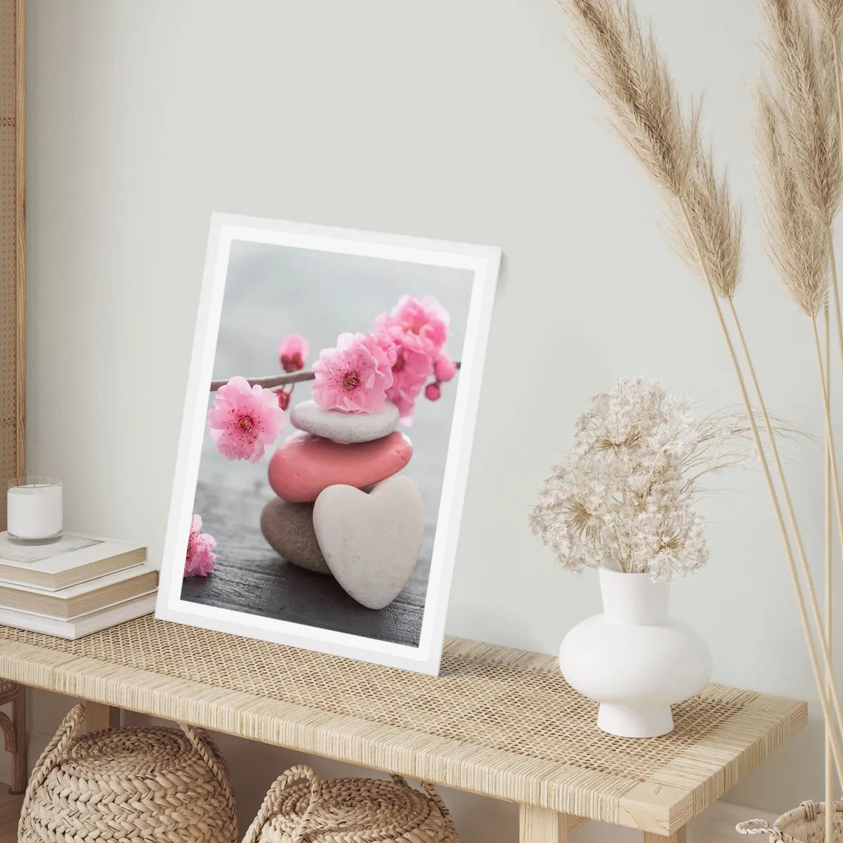 Póster en marco blanco - Felicidad con la flor del cerezo - 70x100 cm