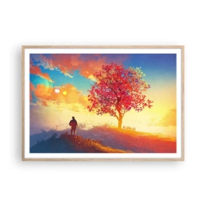 Póster en marco roble claro - Un peregrino en su destino - 100x70 cm