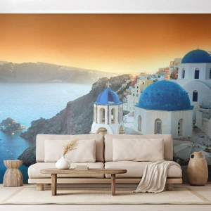 Fotomural Autadhesivo Deluxe Sticker - Santorini - el abrazo a las rocas - Paisaje, Grecia, Santorini - 350x256 cm
