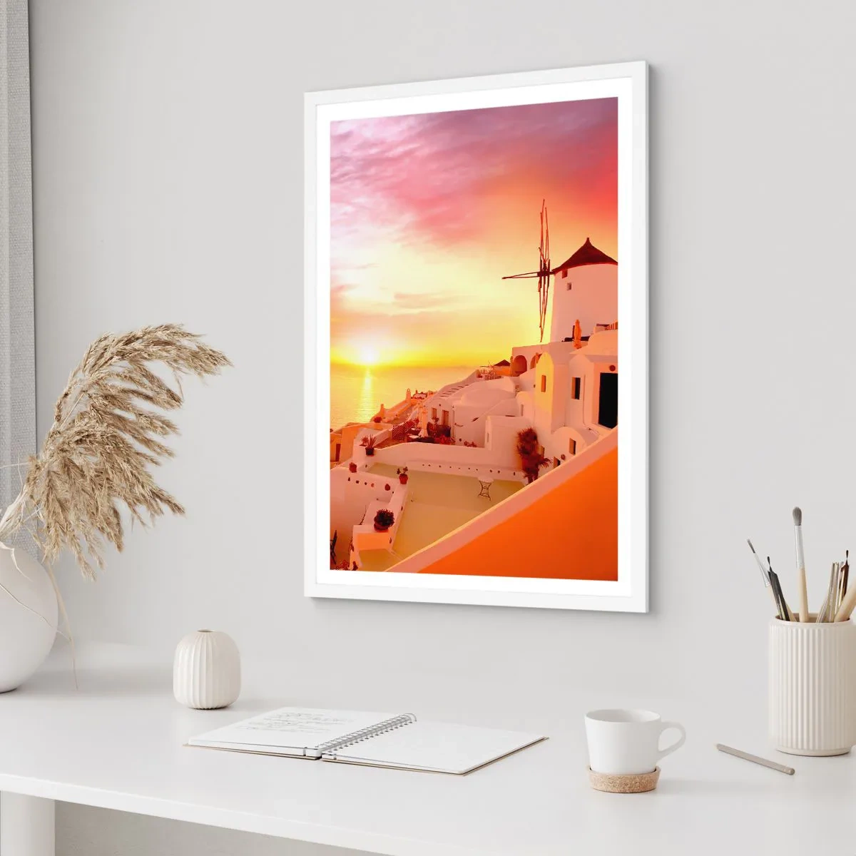 Póster en marco blanco - Blanco y dorado - 50x70 cm