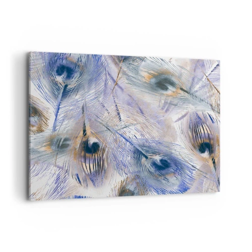 Cuadro sobre lienzo - Impresión de Imagen - Un patrón con plumas de pavo real en tonos azules y dorados. - 100x70cm - Composición - Decoración de pared moderna para salón y dormitorio ARTTOR