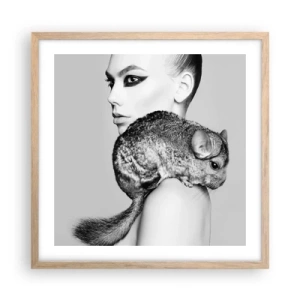 Póster en marco roble claro - Dama con chinchilla - 50x50 cm
