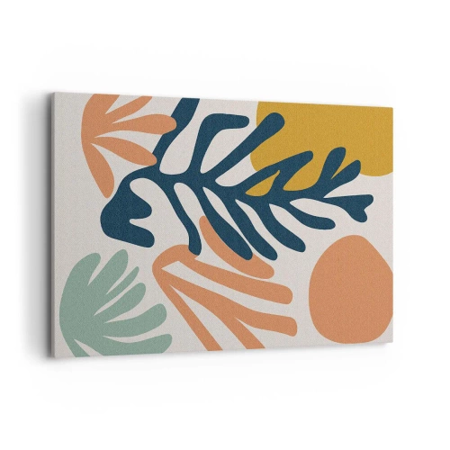 Cuadro sobre lienzo - Impresión de Imagen - Hojas coloridas en estilo abstracto. - 120x80cm - Mares de coral - Decoración de pared moderna para salón y dormitorio ARTTOR