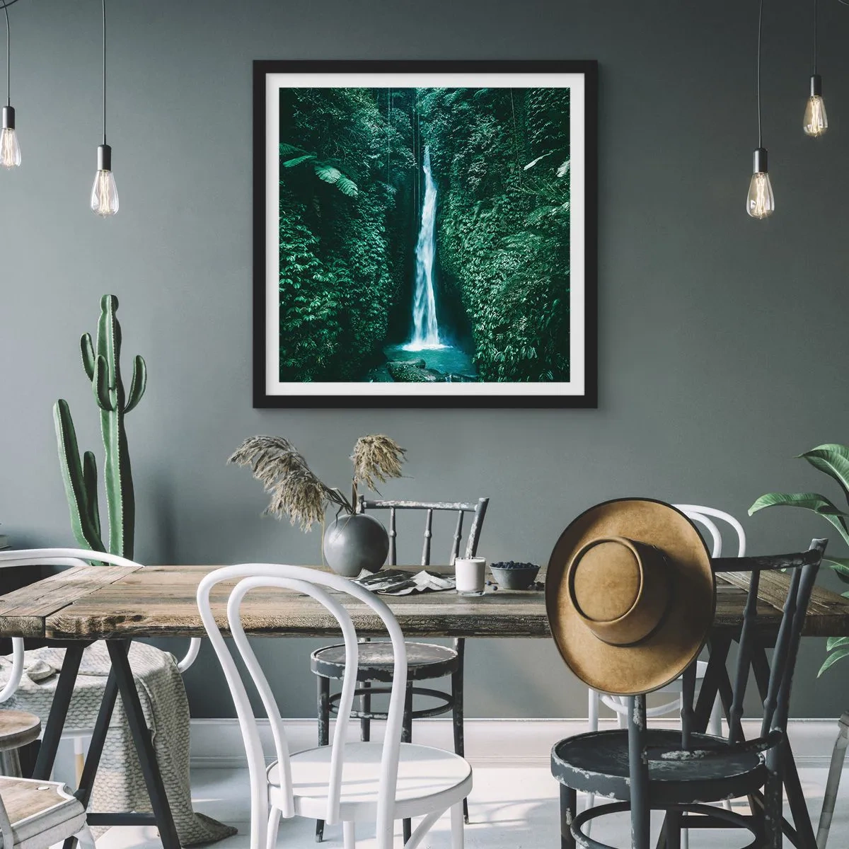 Póster en marco negro - Balneario tropical - 40x40 cm