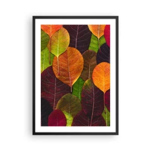 Póster en marco negro - Hojas coloridas en tonos de verde, naranja y rojo dispuestas en un patrón de mosaico. - 50x70cm - Mosaico de otoño - Decoración de pared moderna para salón y dormitorio ARTTOR