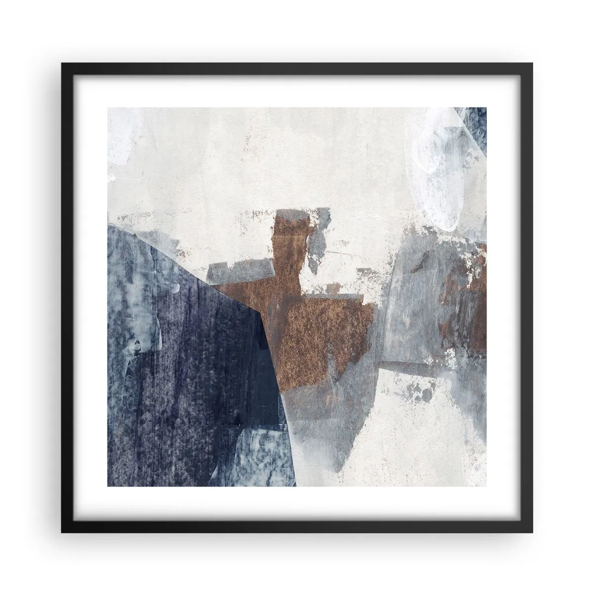 Póster en marco negro - Formas azules y marrones - 50x50 cm