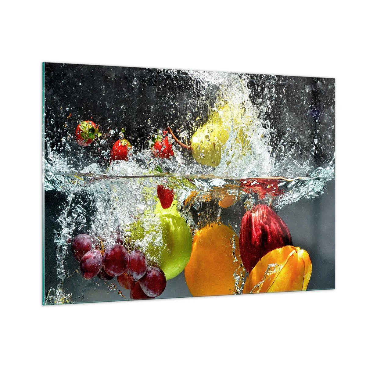 Cuadro sobre vidrio - Impresiones sobre Vidrio - Fruta sumergida en agua con salpicaduras dinámicas. - 100x70cm - Refresco afrutado - Decoración de pared moderna para salón y dormitorio ARTTOR
