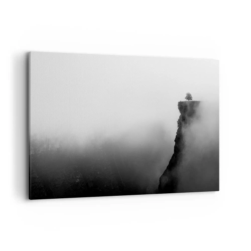Cuadro sobre lienzo - Impresión de Imagen - Un árbol solitario al borde de un acantilado rodeado de niebla. - 120x80cm - En el límite del mundo - Decoración de pared moderna para salón y dormitorio ARTTOR