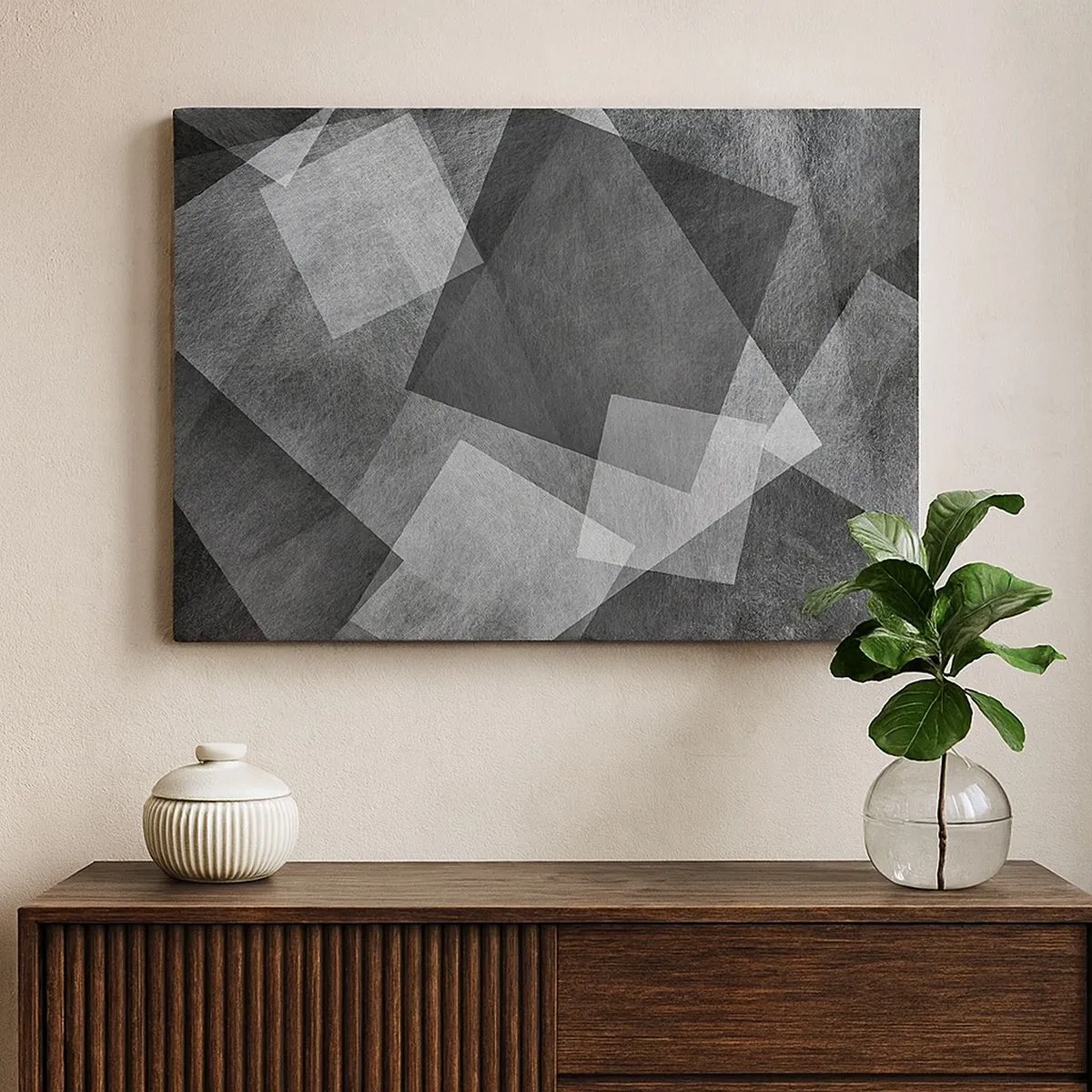 Cuadro sobre lienzo - Impresión de Imagen - Abstracción en blanco y negro con formas geométricas. - 70x50cm - Un símbolo eterno de permanencia y orden - Decoración de pared moderna para salón y dormitorio ARTTOR
