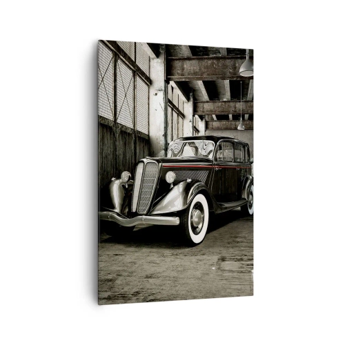 Cuadro sobre lienzo - Impresión de Imagen - Un elegante coche retro en un almacén rústico - 80x120cm - La elegancia perdurable de los años 30. - Decoración de pared moderna para salón y dormitorio ARTTOR