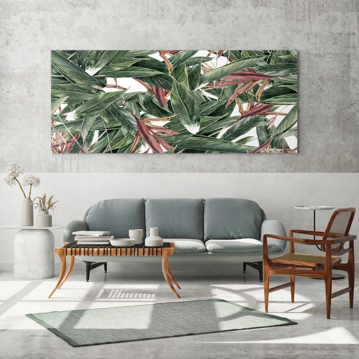 Cuadro sobre vidrio - Impresiones sobre Vidrio - Naturaleza esmeralda y lila - 90x30 cm