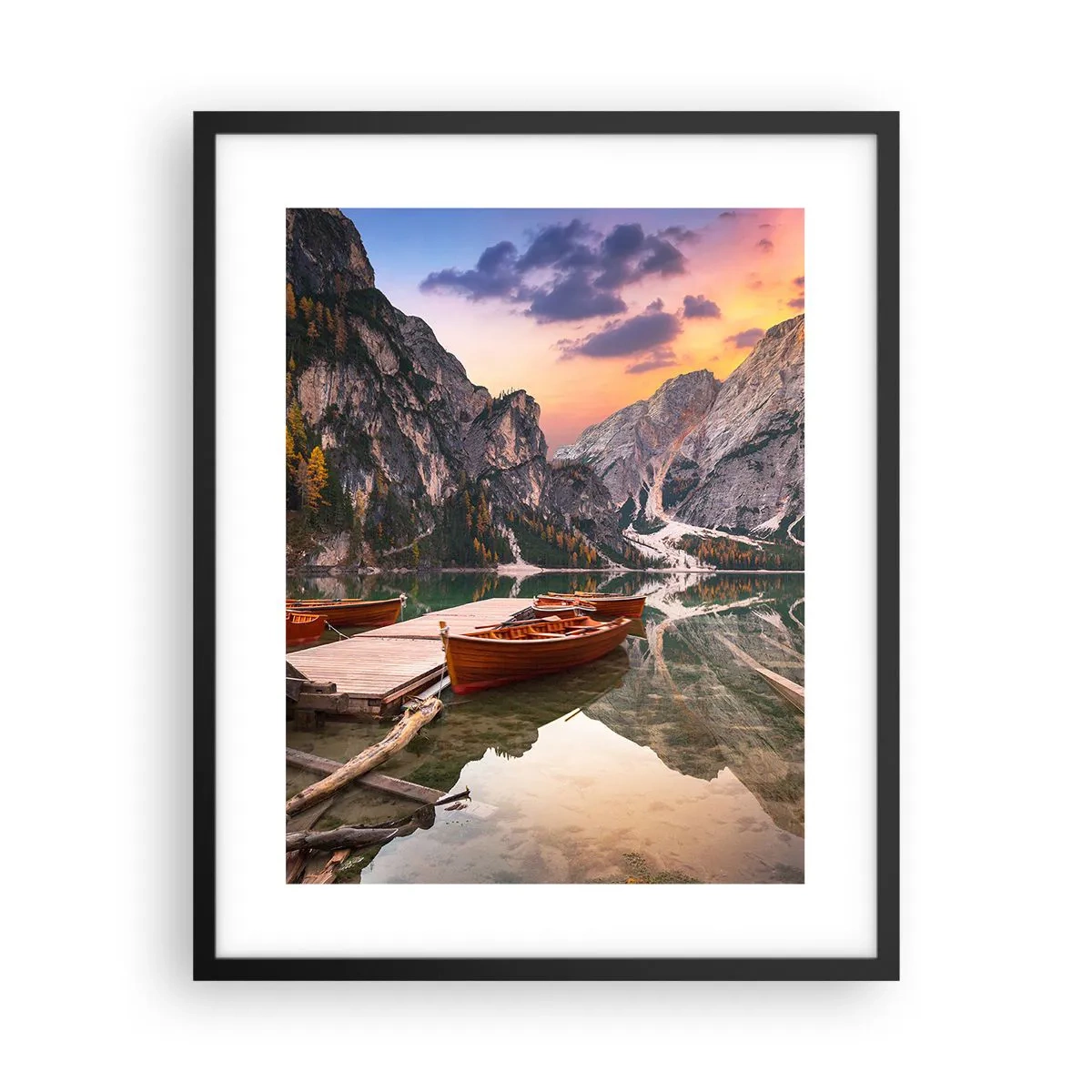 Póster en marco negro - Espejo entre montañas - 40x50 cm