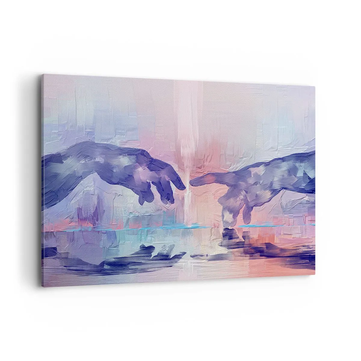 Cuadro sobre lienzo - Impresión de Imagen - Manos simbólicas en colores abstractos, haciendo referencia al tema de la creación. - 100x70cm - Chispa divina de vida - Decoración de pared moderna para salón y dormitorio ARTTOR