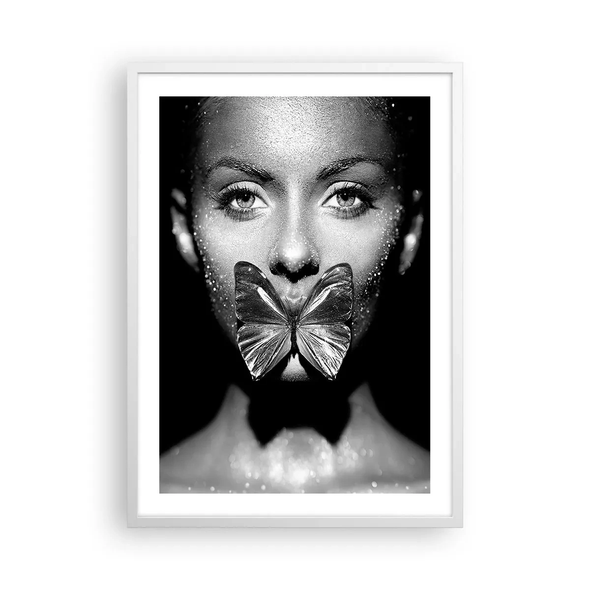 Póster en marco blanco - Beso de mariposa - 50x70 cm