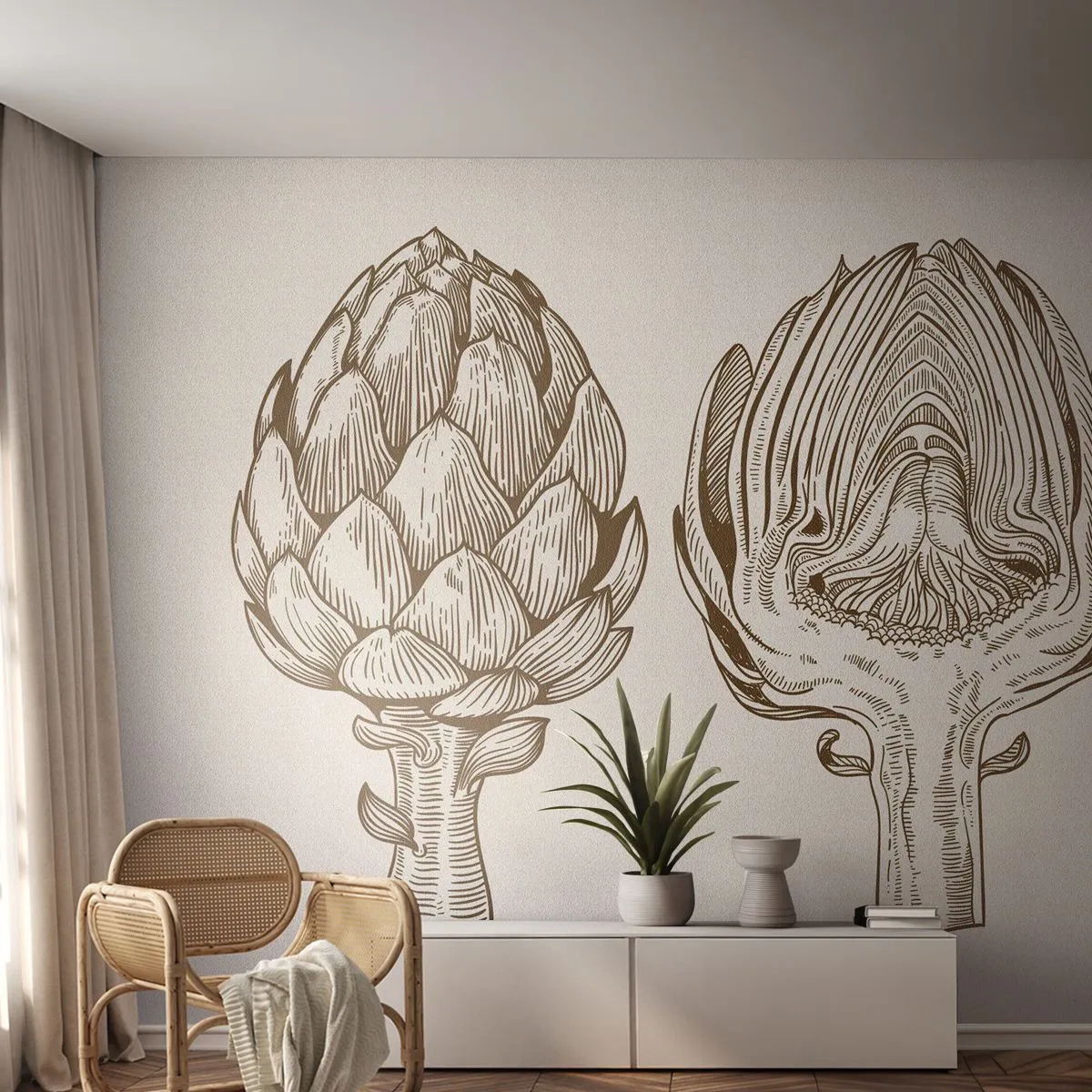 Fotomural Autadhesivo Deluxe Sticker - Lección de anatomía - Alcachofa, Cocina, Verduras - 100x70 cm