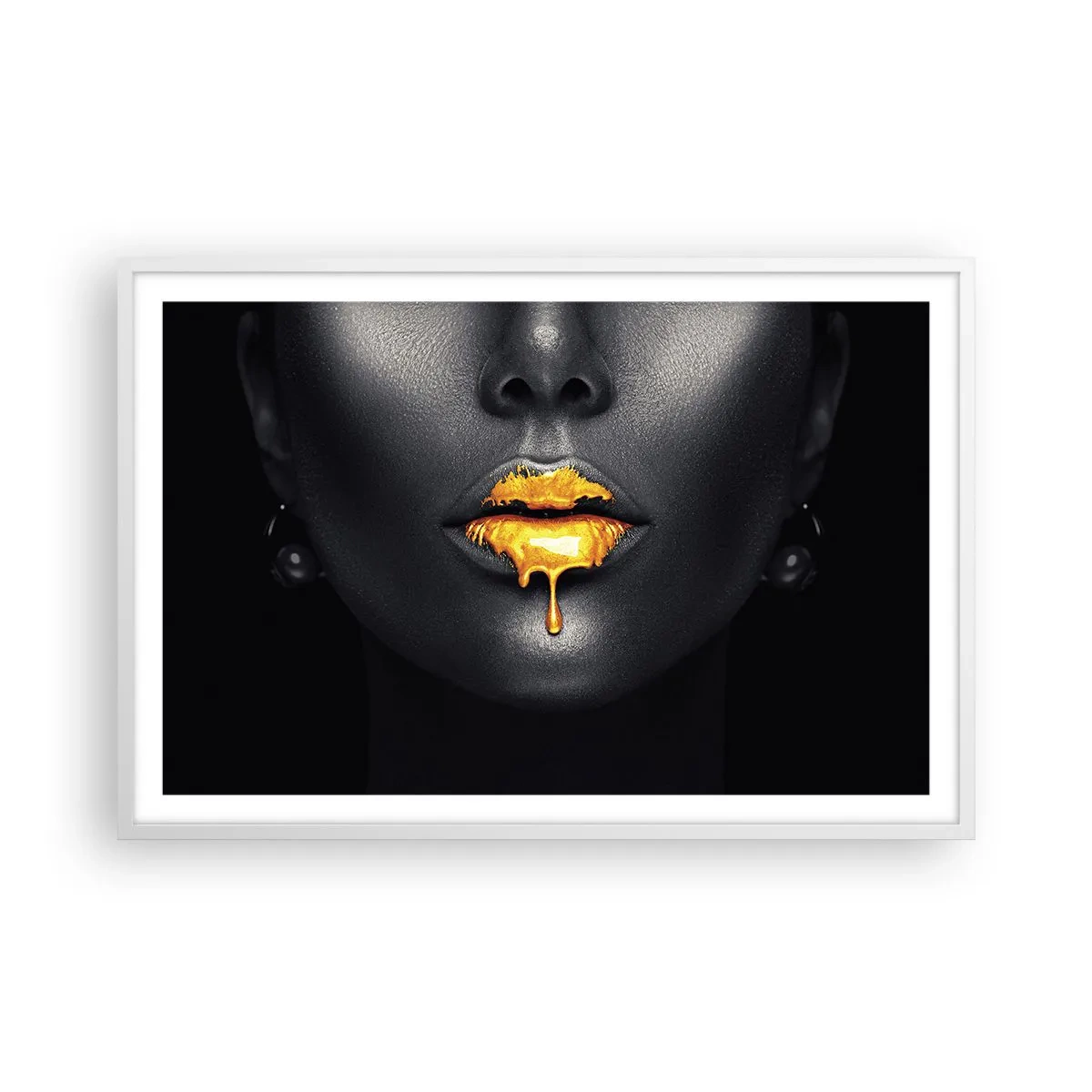 Póster en marco blanco - Labios de oro - 91x61 cm