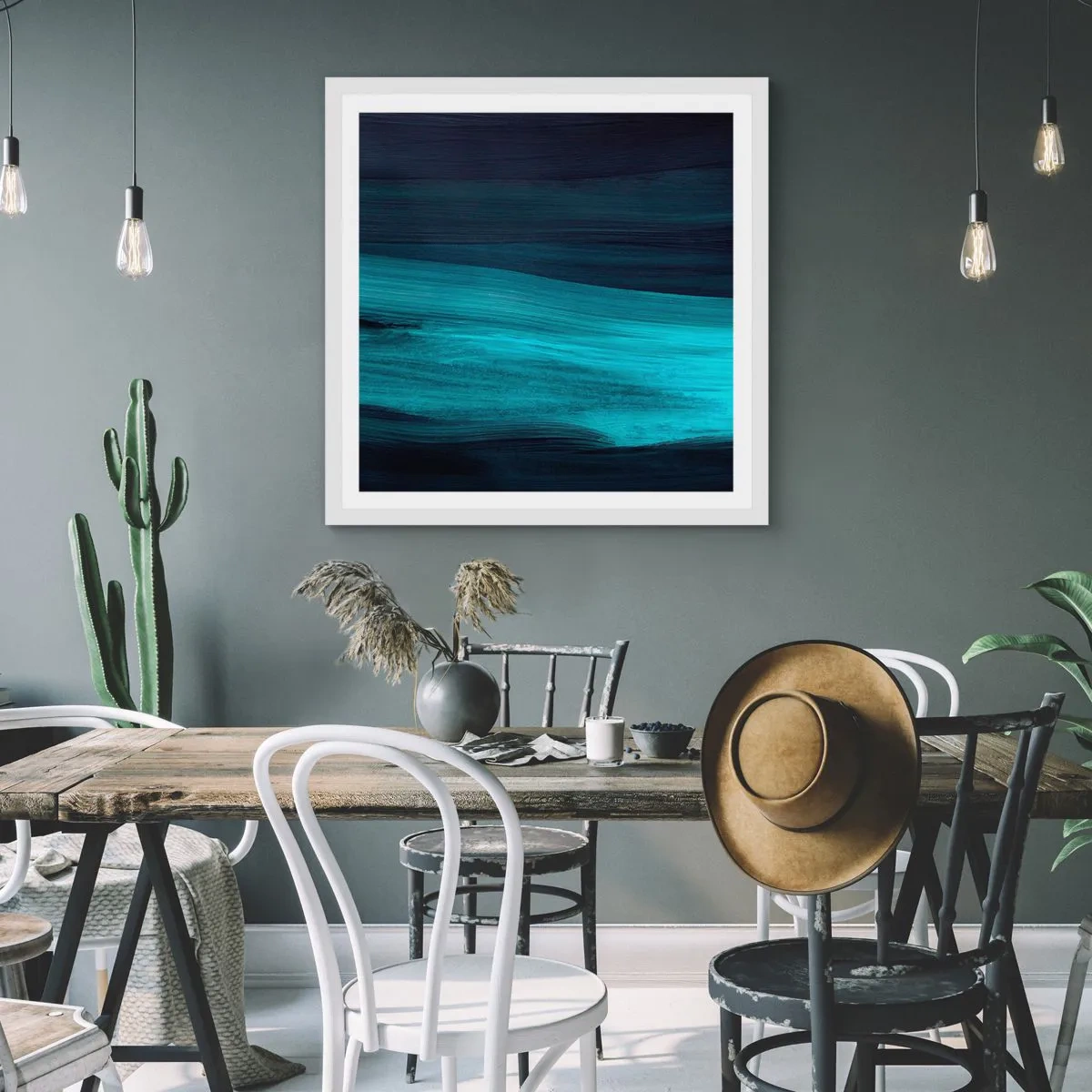 Póster en marco blanco - Nadar con la corriente - 40x40 cm