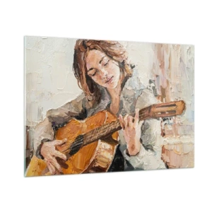 Cuadro sobre vidrio - Impresiones sobre Vidrio - Una niña tocando la guitarra en estilo impresionista. - 100x70cm - Concierto de guitarra y corazón joven - Decoración de pared moderna para salón y dormitorio ARTTOR