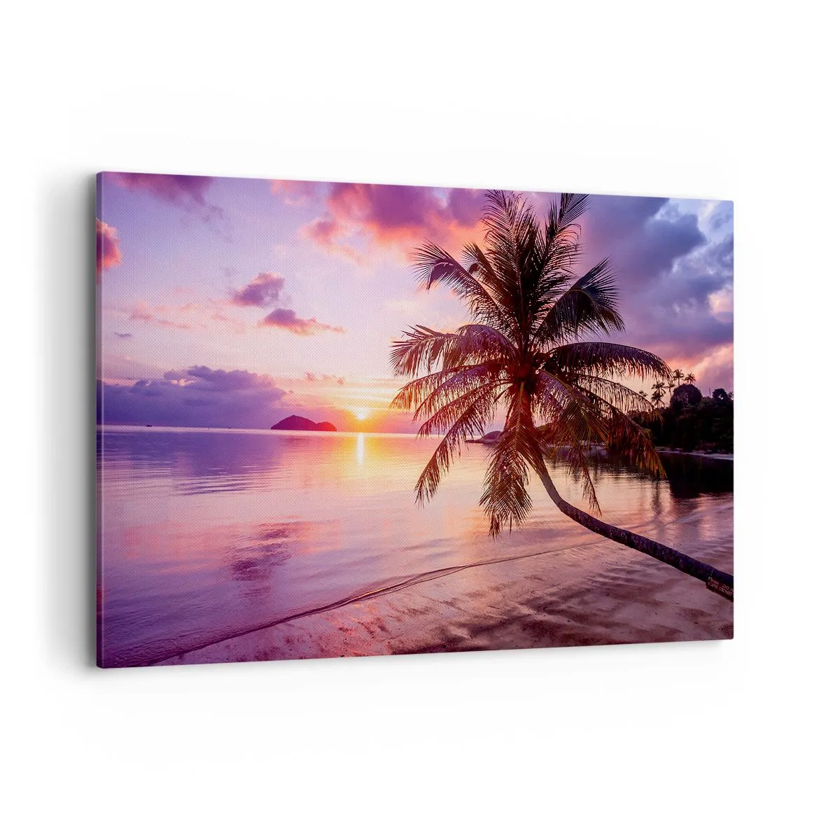 Cuadro sobre lienzo - Impresión de Imagen - Playa tropical con palmeras al atardecer - 120x80cm - Hermosura hasta el horizonte - Decoración de pared moderna para salón y dormitorio ARTTOR