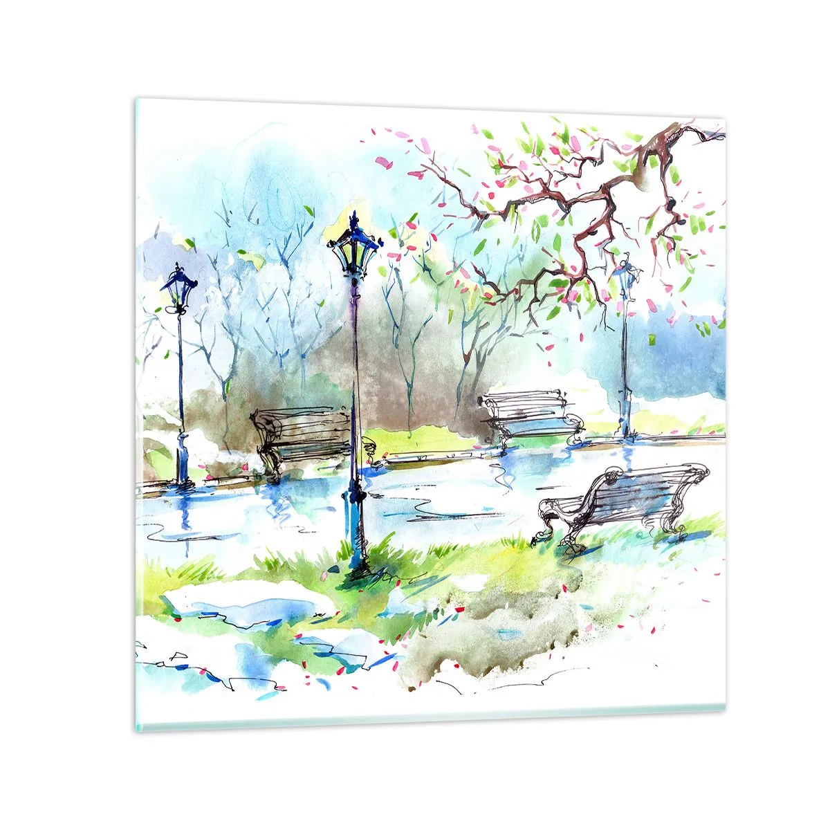 Cuadro sobre vidrio - Impresiones sobre Vidrio - El encanto del silencio del parque - 30x30 cm