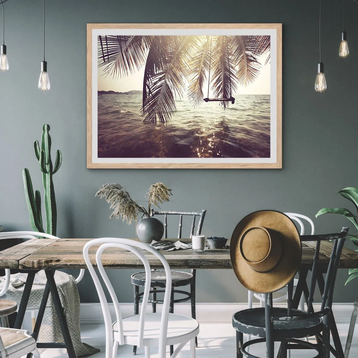 Póster en marco roble claro - Columpiar la imaginación - 70x50 cm