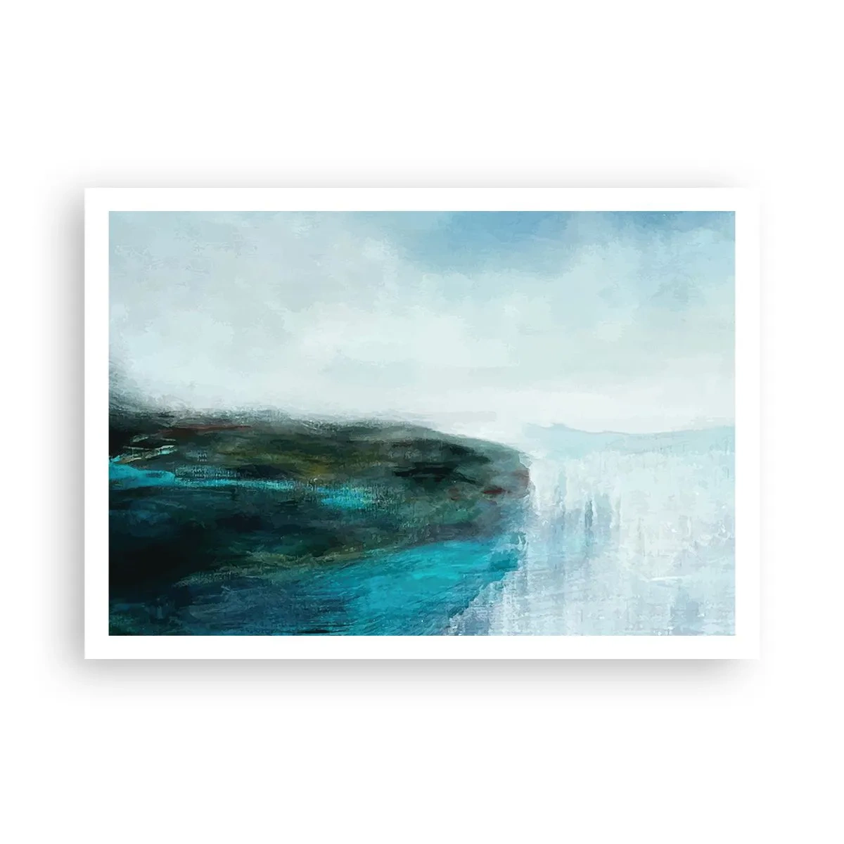 Póster - Paisaje abstracto en tonos turquesa y gris. - 100x70cm - Abstracción marina - Decoración de pared moderna para salón y dormitorio ARTTOR