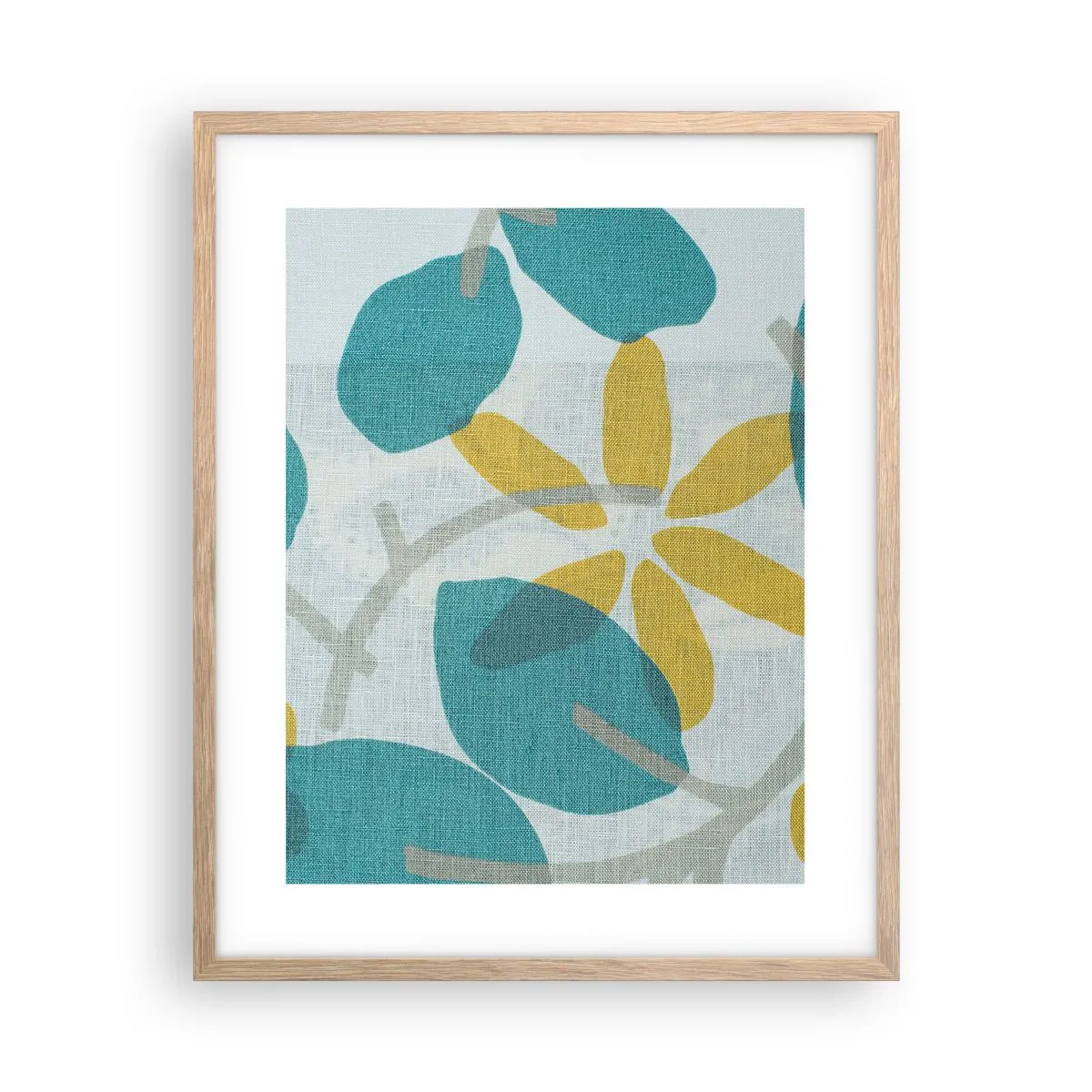 Póster en marco roble claro - Entre hojas azules - 40x50 cm