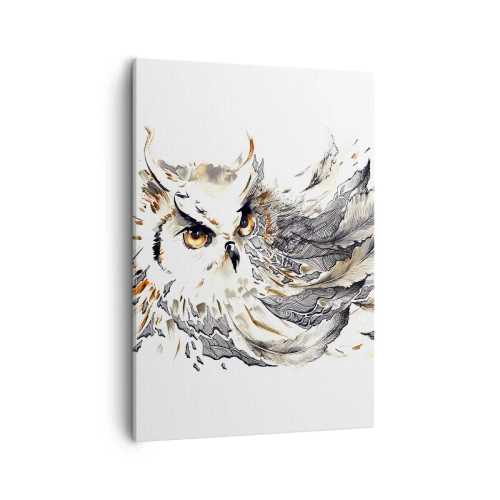 Cuadro sobre lienzo - Impresión de Imagen - Un búho con plumas místicas en forma artística de acuarela. - 50x70cm - Venía de un mundo de magia - Decoración de pared moderna para salón y dormitorio ARTTOR