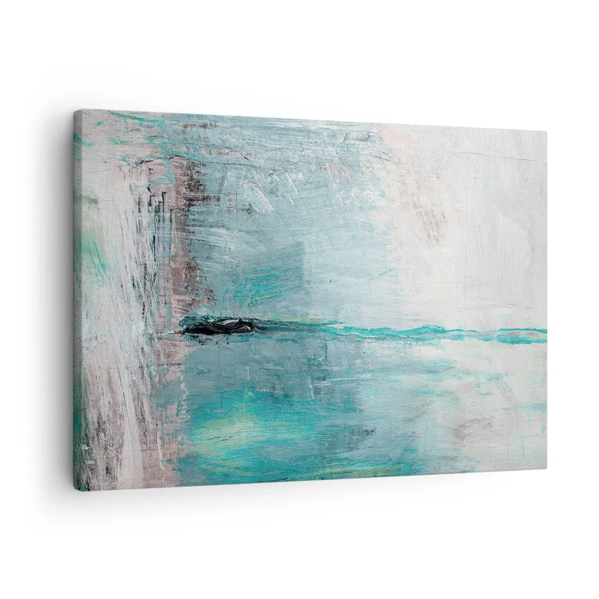 Cuadro sobre lienzo - Impresión de Imagen - Abstracción en tonos turquesa y gris. - 70x50cm - Horizontalmente sobre el azul - Decoración de pared moderna para salón y dormitorio ARTTOR