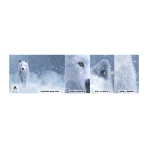 Muestra de fotomural autoadhesivo Deluxe Sticker - El espíritu del invierno - Lobo blanco, animales, Invierno - 100x30 cm