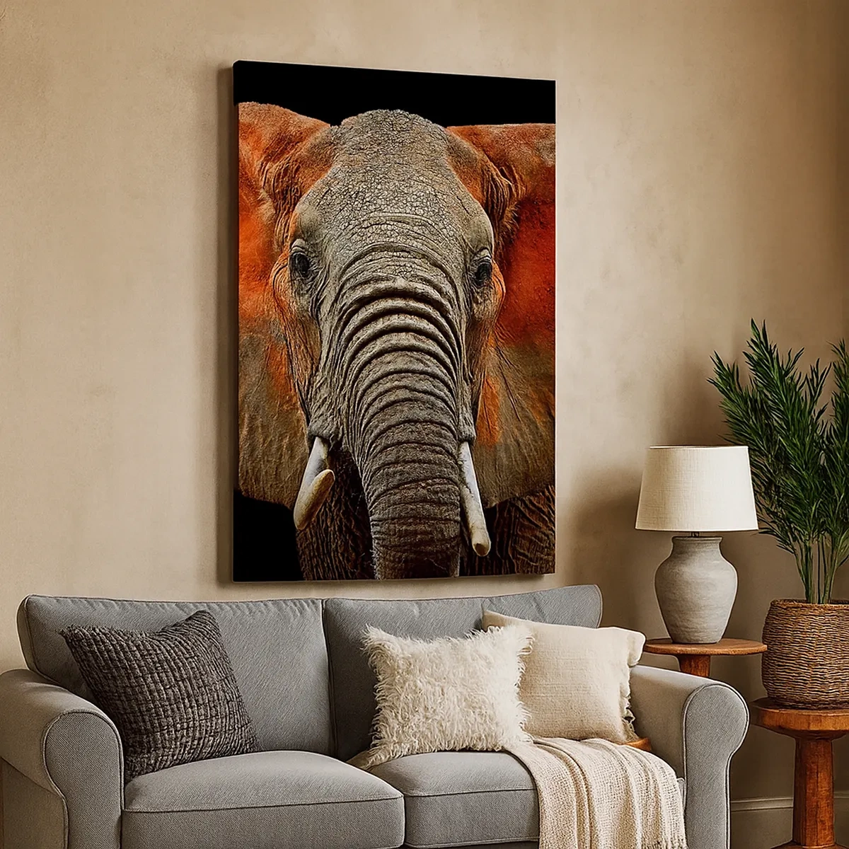 Cuadro sobre lienzo - Impresión de Imagen - Retrato de un elefante sobre fondo negro - 50x70cm - Soy salvaje, ¿y tú? - Decoración de pared moderna para salón y dormitorio ARTTOR
