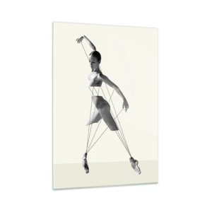 Cuadro sobre vidrio - Impresiones sobre Vidrio - Silueta en blanco y negro de una bailarina con un motivo de línea geométrica. - 50x70cm - Títere de sí misma - Decoración de pared moderna para salón y dormitorio ARTTOR
