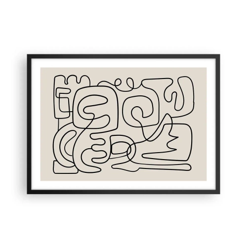 Póster en marco negro - Patrón de arte lineal abstracto en negro sobre un fondo claro - 70x50cm - El camino correcto - Decoración de pared moderna para salón y dormitorio ARTTOR