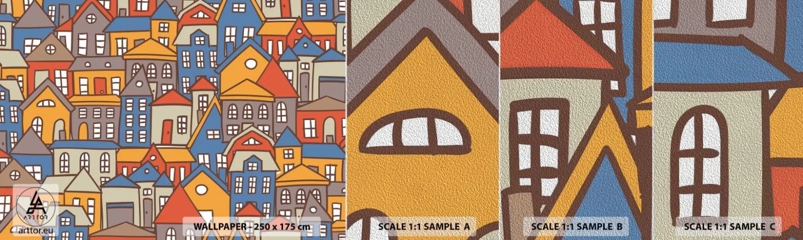 Muestra de fotomural Premium Sand - Casa tras casa - Ciudad, Arquitectura, Pueblo Viejo - 100x30 cm