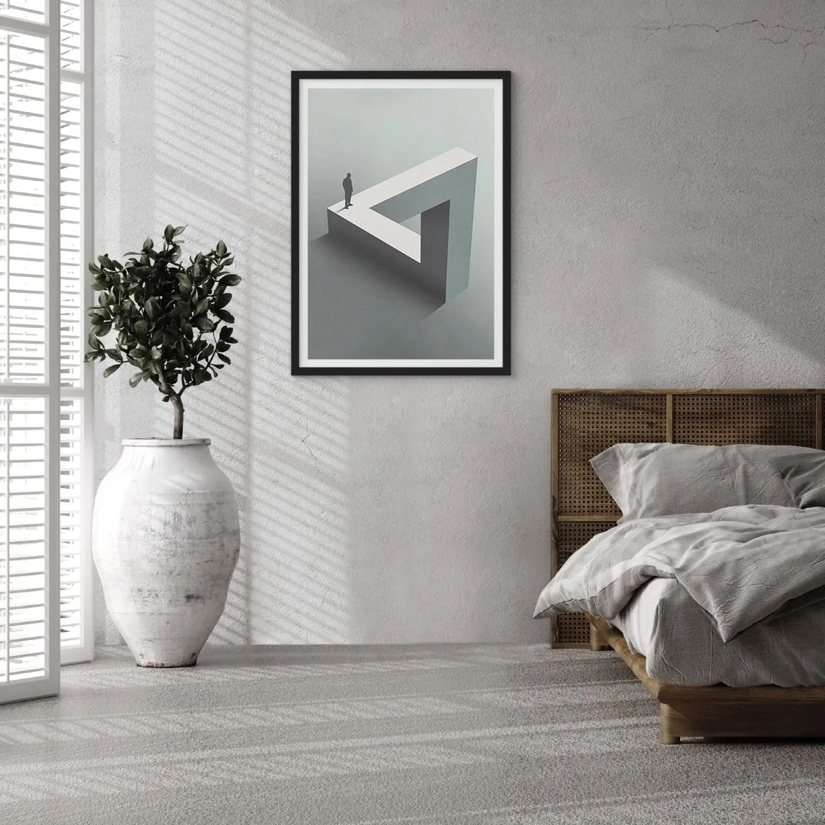 Póster en marco negro - Una figura sobre una figura geométrica imposible - 50x70cm - Y, sin embargo, es posible - Decoración de pared moderna para salón y dormitorio ARTTOR