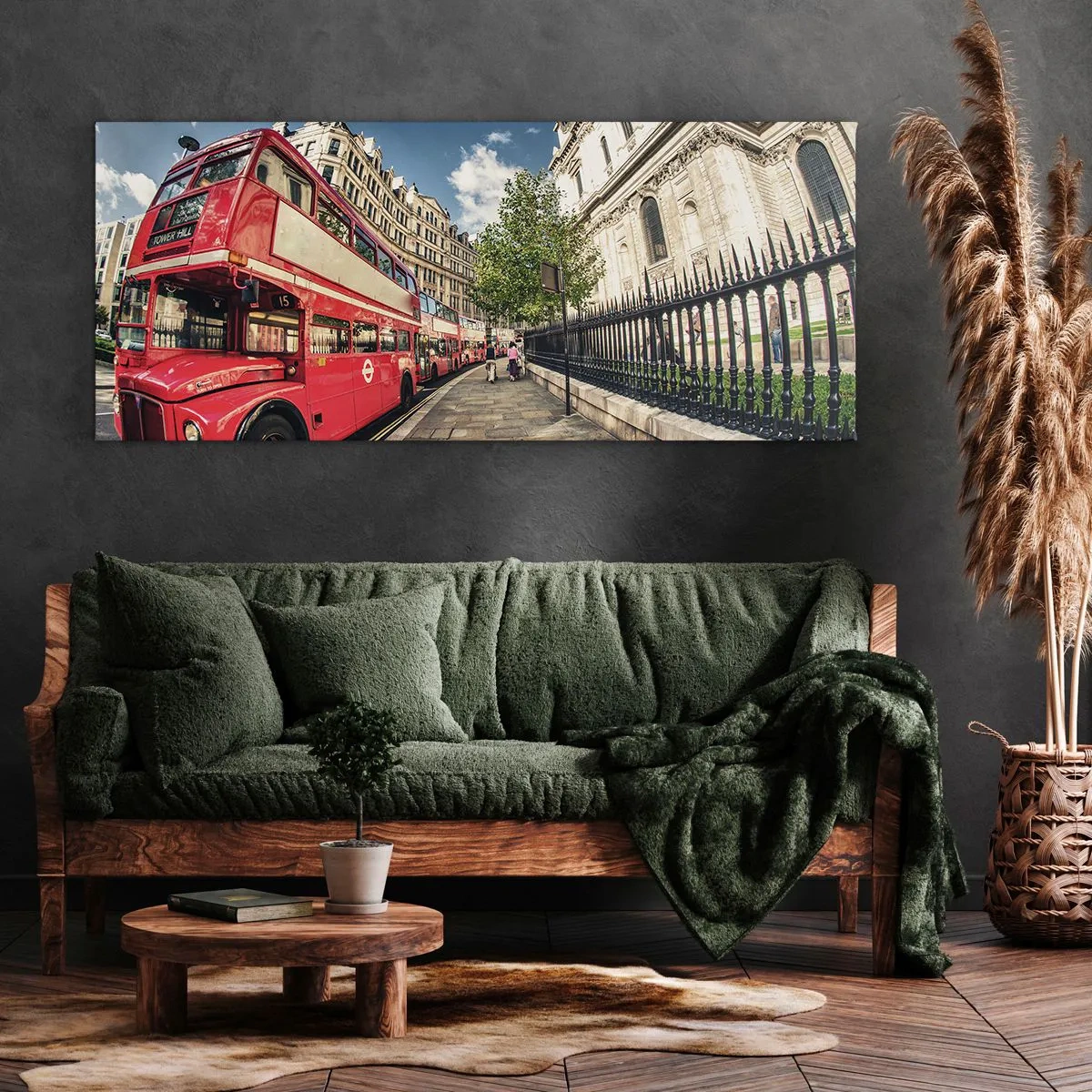 Cuadro sobre lienzo - Impresión de Imagen - Una calle de Londres en gris y rojo - 90x30 cm