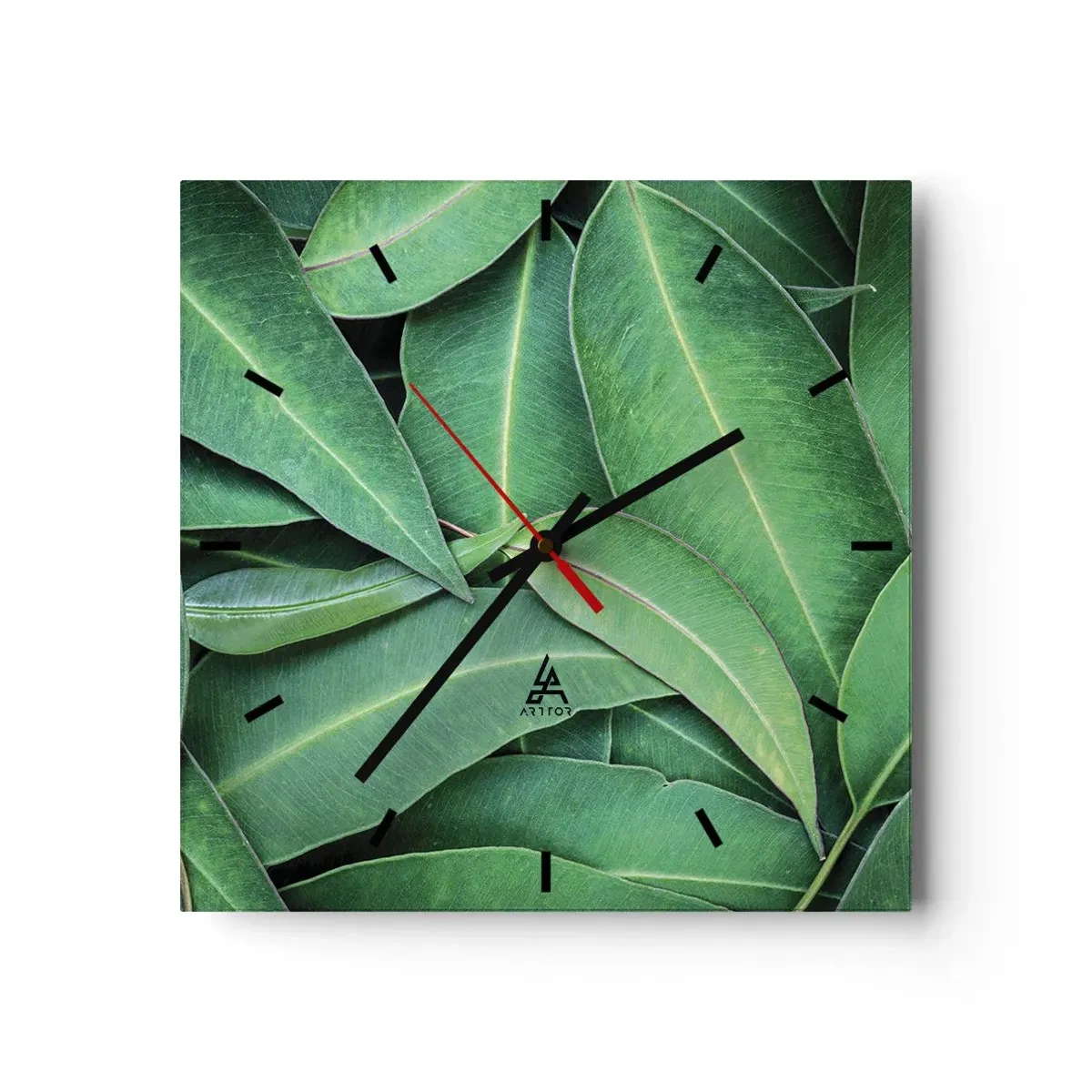 Reloj de pared - Reloj de vidrio - Primer plano de hojas verdes que crean un patrón natural. - 30x30cm - Jugosidad y frescura - Decoración de pared moderna para salón y dormitorio ARTTOR