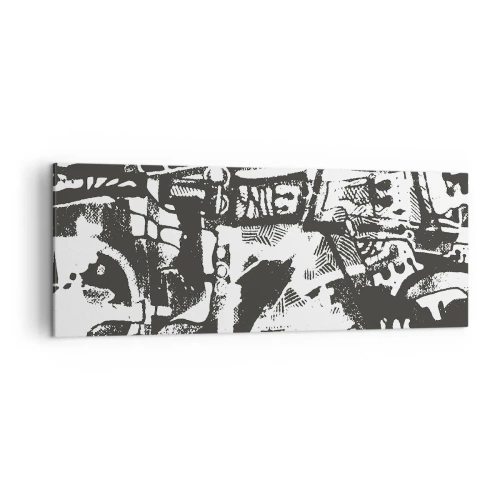 Cuadro sobre lienzo - Impresión de Imagen - Patrón retro monocromático abstracto - 140x50cm - ¿Orden o caos? - Decoración de pared moderna para salón y dormitorio ARTTOR
