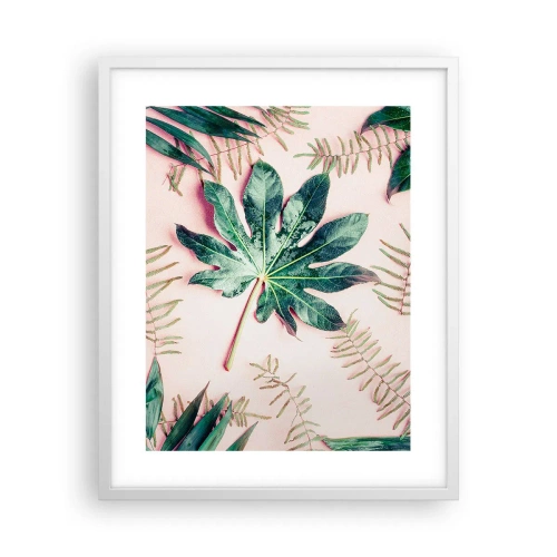 Póster en marco blanco - Estudio de vegetación sobre fondo rosa - 40x50 cm