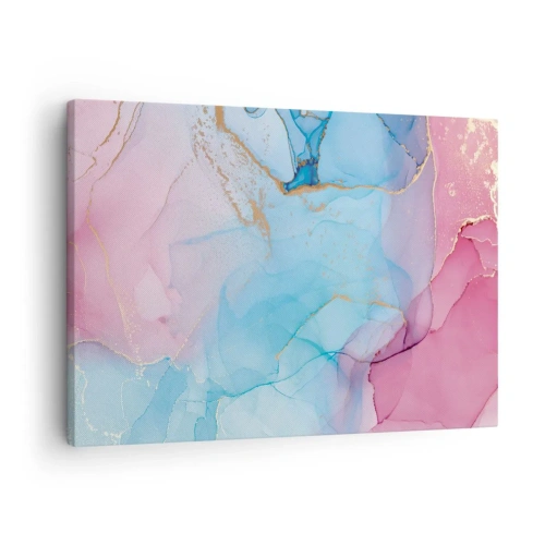 Cuadro sobre lienzo - Impresión de Imagen - Patrones abstractos pastel con acentos dorados - 70x50cm - Reuniones y encuentros de colores - Decoración de pared moderna para salón y dormitorio ARTTOR