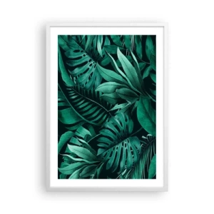 Póster en marco blanco - Profundidad del verde tropical - 50x70 cm