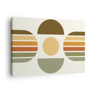 Cuadro sobre lienzo - Impresión de Imagen - Composición geométrica con semicírculos y rayas en tonos tierra. - 70x50cm - Los tonos de la tierra - Decoración de pared moderna para salón y dormitorio ARTTOR