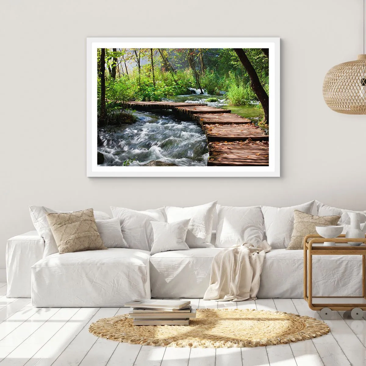 Póster en marco blanco - Sobre una cascada de espuma - 70x50 cm